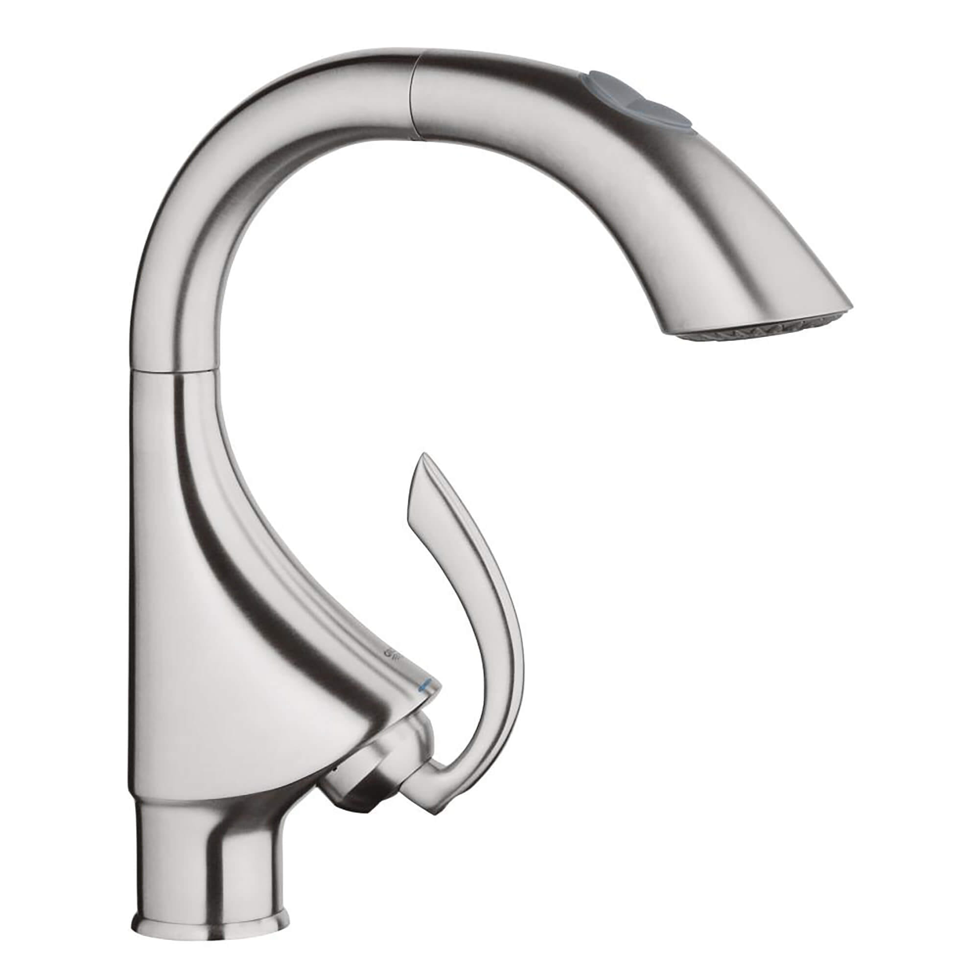 Single Handle Pull Down Kitchen Faucet Dual Spray 175 GPM GROHE STAINLESS STEEL, BRUSHED